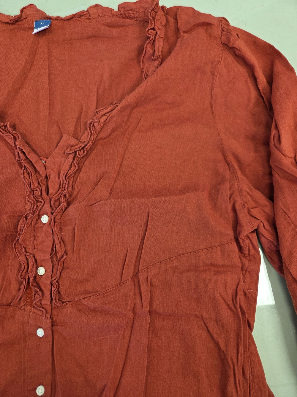 Old Navy Rust Ruffle-Trim Button Front Blouse - Picture 2 of 5